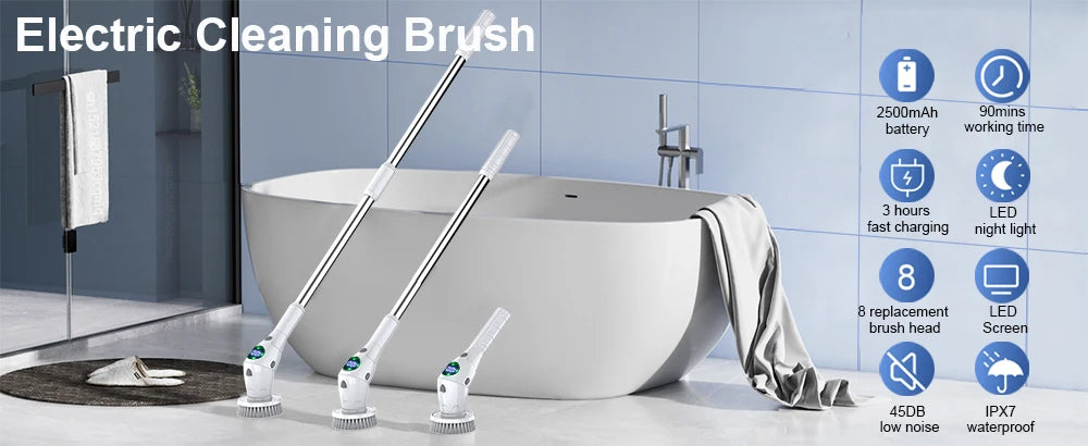 🧼✨ Escobilla Eléctrica Inalámbrica  8 en 1 — Para Baño, Cocina, Ventanas y Más